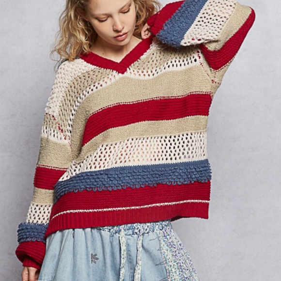 💕POL “ SHAY “ POL V-Neck Stripe Sweater 22 - Picture 6 of 6